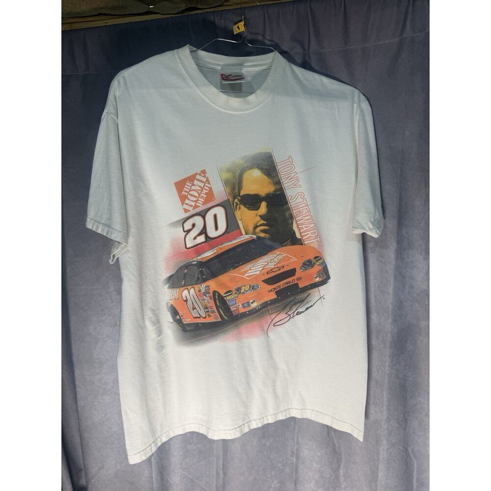 Tony Stewart 20 NASCAR Home Depot Double Sided Chase Hanes Beefy T-Shirt Mens L